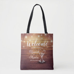 Wedding Welcome Gift Bag Champagne Glasses Wood