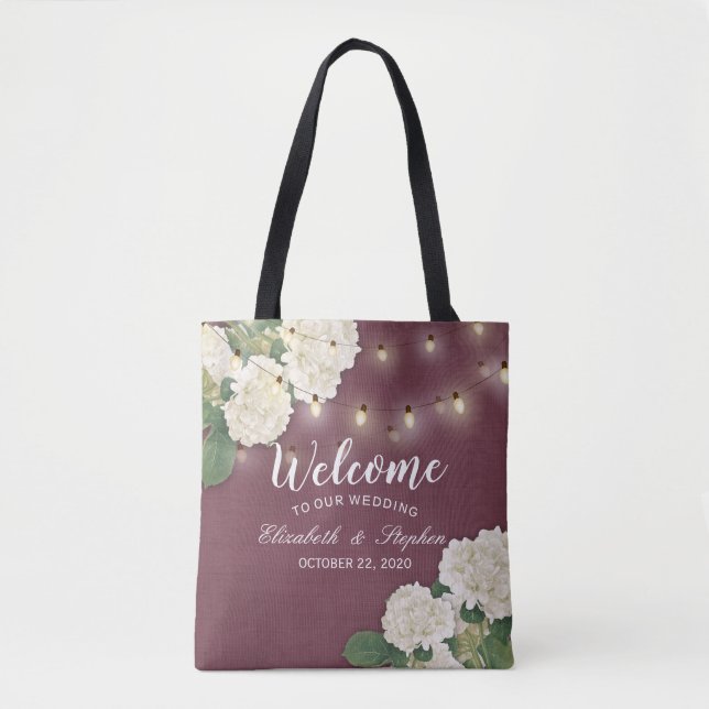 Wedding Welcome Gift Bags Hydrangeas String Lights (Front)