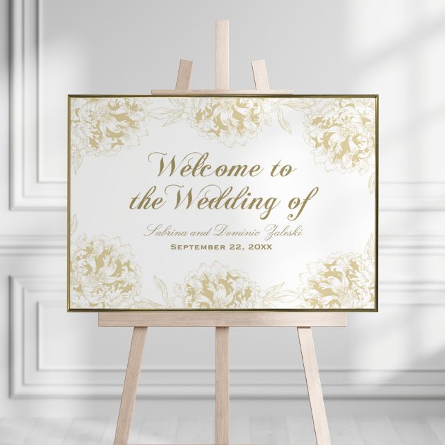 Wedding Welcome Gold Elegant Peony Floral Poster (Creator Uploaded)