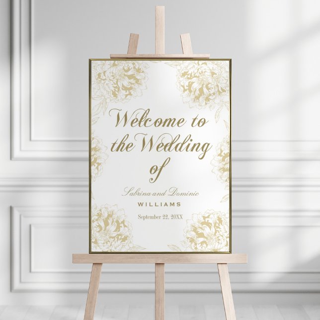 Wedding Welcome Gold Elegant Peony Floral Poster (Creator Uploaded)