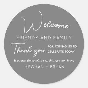 Wedding Welcome Grey Typography Favour  Classic Round Sticker