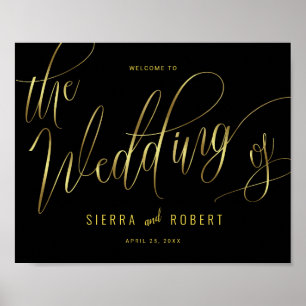 Wedding Welcome Hand Lettered Faux Gold Script Poster