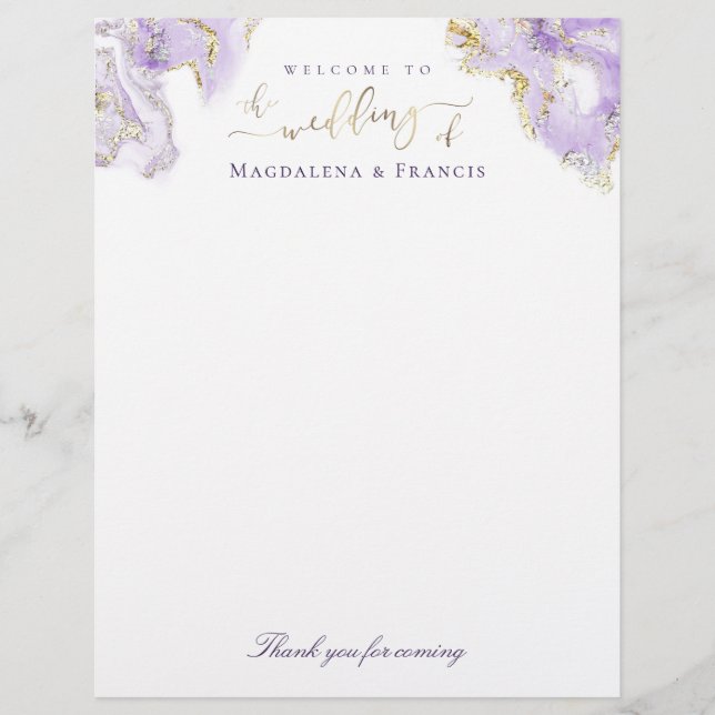 wedding welcome lavender fluid marble letterhead (Front)