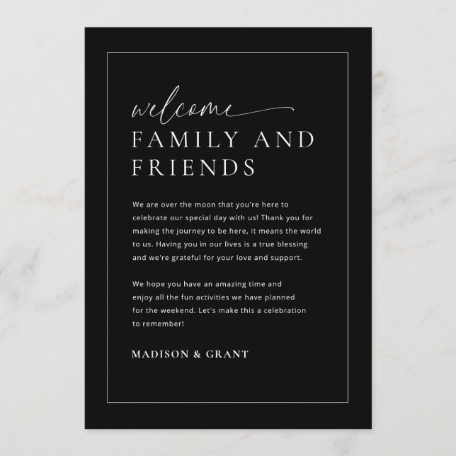 Wedding Welcome Letter & Timeline Itinerary Card (Front)