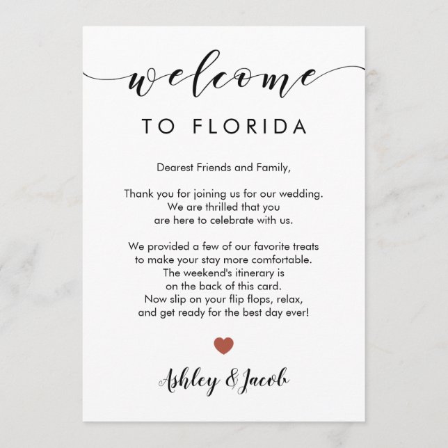 Wedding Welcome Letter & Weekend Itinerary Card (Front)