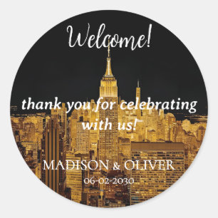 Wedding welcome New York City golden Skyline Classic Round Sticker