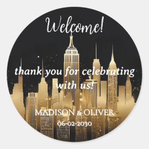 Wedding welcome New York City golden Skyline  Classic Round Sticker
