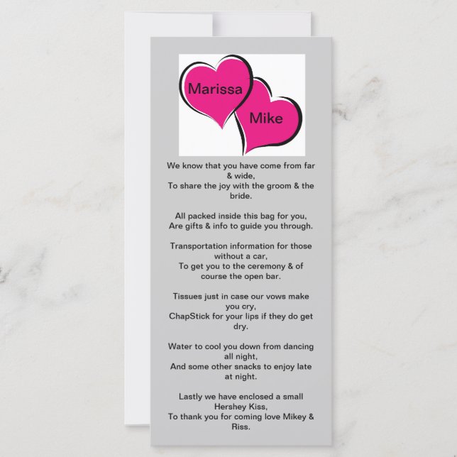 Wedding Welcome Note Card (Front)