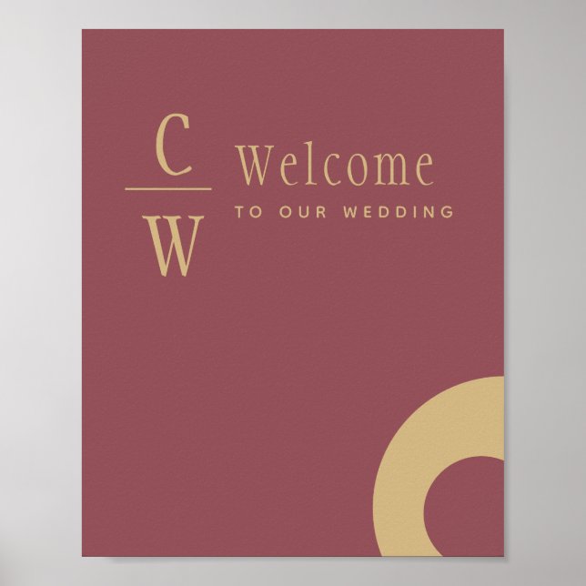 Wedding Welcome Rose Pink Gold Monogrammed Sign (Front)