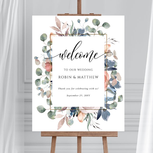 Wedding Welcome Sign Blissful Floral with Greenery (Creator Uploaded)