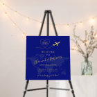 Wedding Welcome Sign Blue Gold Map Travel Theme