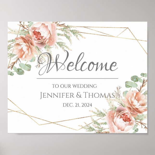 Wedding Welcome Sign Blush Roses (Front)