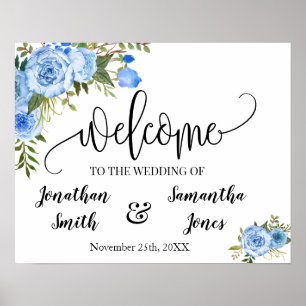 Wedding welcome sign boho chic blue floral sign
