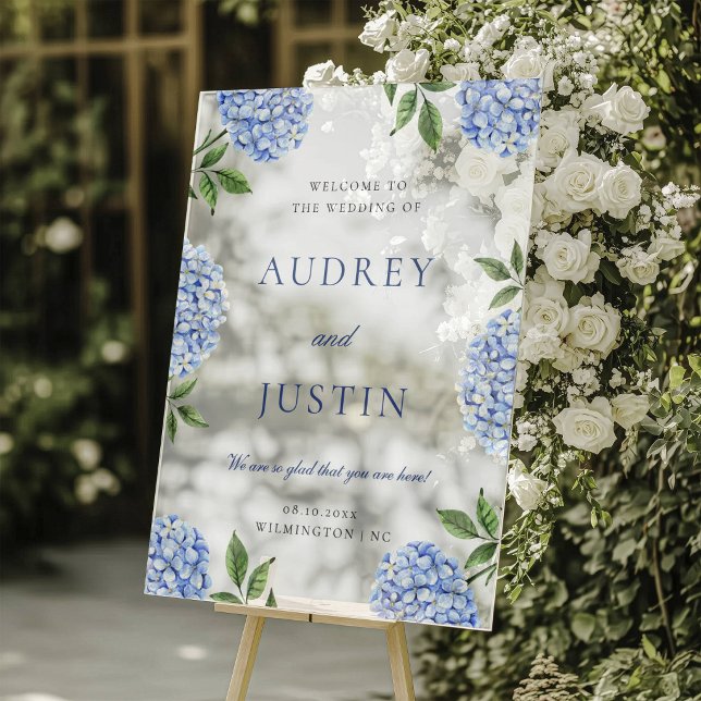Wedding Welcome Sign, Classic Blue Hydrangea Acrylic Sign (Creator Uploaded)