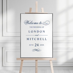 Wedding Welcome Sign   Classic Navy Elegance