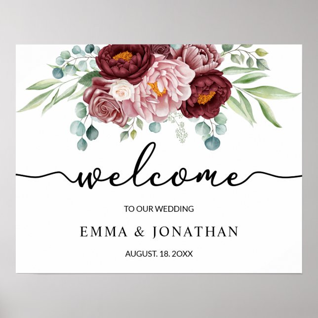 Wedding Welcome Sign Dusty Rose Pink Floral  (Front)