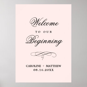 Wedding Welcome Sign Elegant Blush Pink Print
