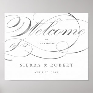 Wedding Welcome Sign Elegant Faux Silver Script