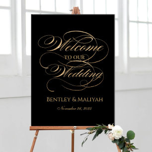 Wedding welcome sign elegant gold calligraphy