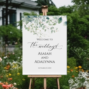 Wedding welcome sign & elegant watercolor greenery