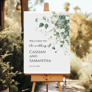 Wedding welcome sign elegant watercolor greenery