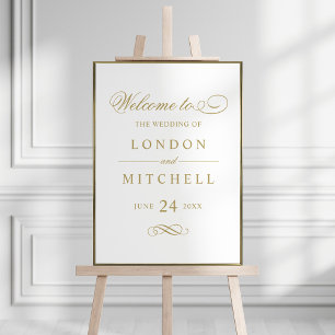 Wedding Welcome Sign   Gold Classic Elegance