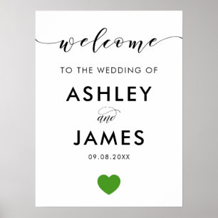 Wedding Welcome Sign, Greeting Sign, Green Heart, Poster