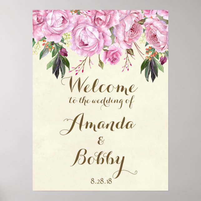 Wedding welcome sign lilac floral lavender (Front)