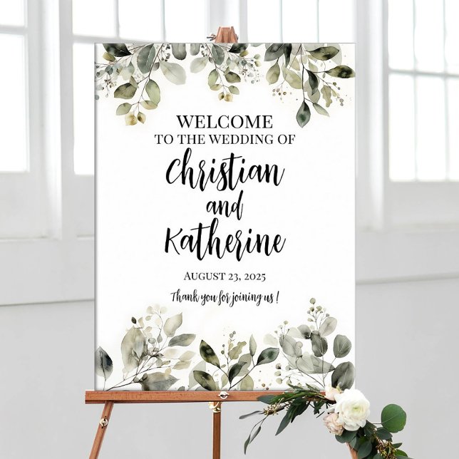 Wedding welcome sign modern elegant greenery (Creator Uploaded)