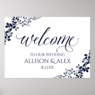 Wedding Welcome Sign Navy & Dusty Blue Vines