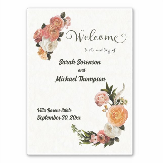 Wedding Welcome Sign Personalised Floral  (Front)