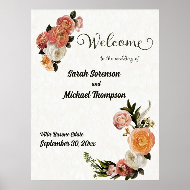 Wedding Welcome Sign Personalised Floral Poster (Front)