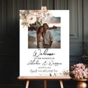 Wedding welcome sign, photo & watercolor flowers poster