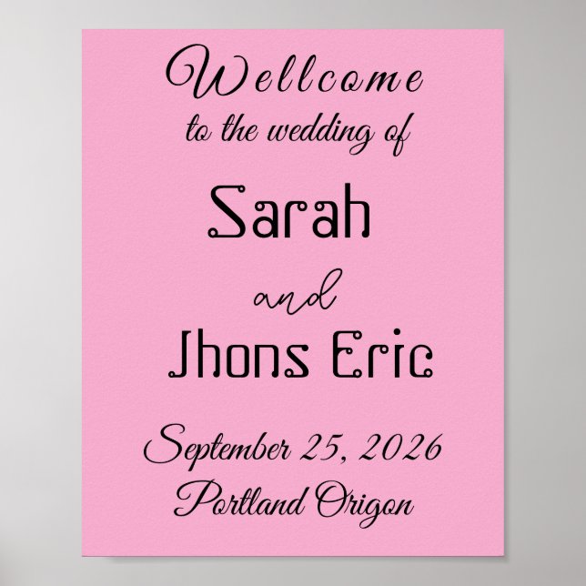Wedding Welcome Sign Poster, Personalised Bride  (Front)