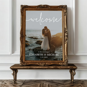Wedding Welcome Sign Poster Photo White Script