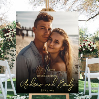 Wedding welcome sign poster with photo