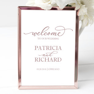 Wedding Welcome Sign   Simple Rose Gold Script