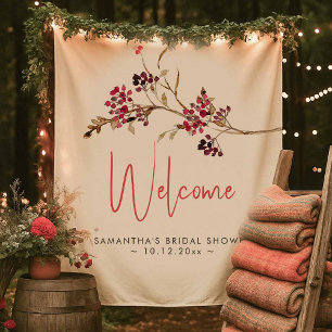 Wedding Welcome Sign Watercolor Rustic Berries Tapestry