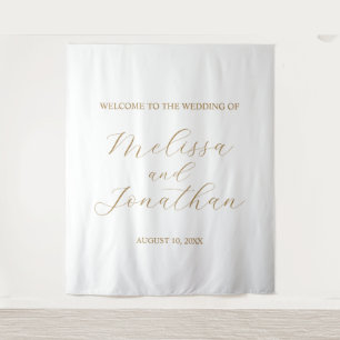 Wedding Welcome Sign White & Gold Tapestry