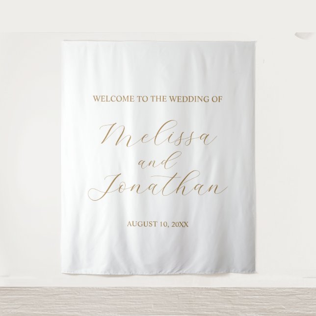 Wedding Welcome Sign White & Gold Tapestry (Front)