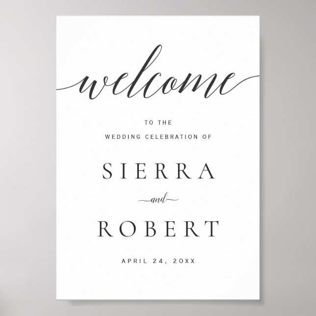 Wedding Welcome Sign with Elegant Black Script (Front)
