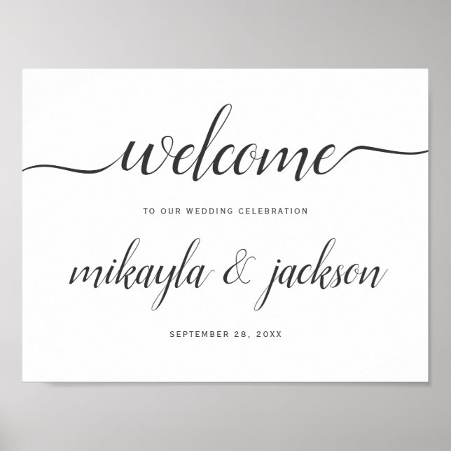 Wedding Welcome Sign with Modern Black Script (Front)