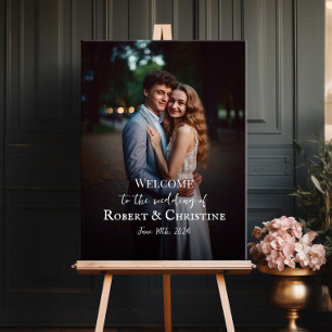 Wedding welcome sign with photo elegant script