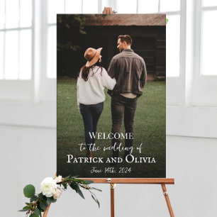 Wedding welcome sign with photo on canvas