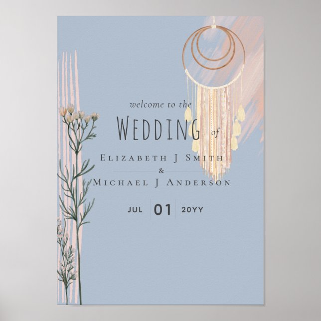 Wedding Welcome Signs - Dusty Blue Peach (Front)