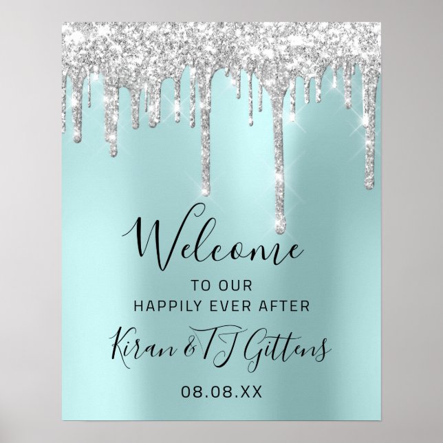 Wedding Welcome Silver Grey Drip Event Poster (Front)