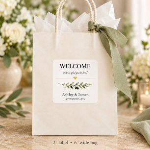 Wedding Welcome Stickers Olive Leaf Personalised