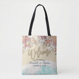 Wedding Welcome Summer Beach Starfish Sea shells Tote Bag