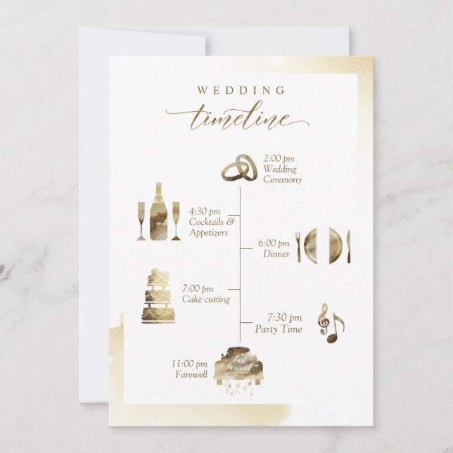 Wedding Welcome Timeline Card Golden Yellow Wash (Front)