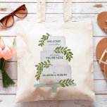 Wedding Welcome Tote Bag with Cake Illustration<br><div class="desc">This pretty tiered wedding cake watercolor with greenery makes a lovely welcome bag for your wedding. You may customise all the text for your event.</div>